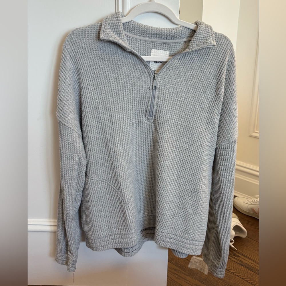 aerie Light‎ Gray Waffle Knit Half-Zip Sweater